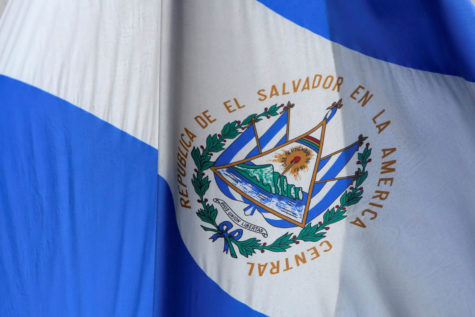 FILE PHOTO: The El Salvador national flag hangs outside the Consulate General of El Salvador in Manhattan, New York City, U.S. January 8, 2018. REUTERS/Andrew Kelly